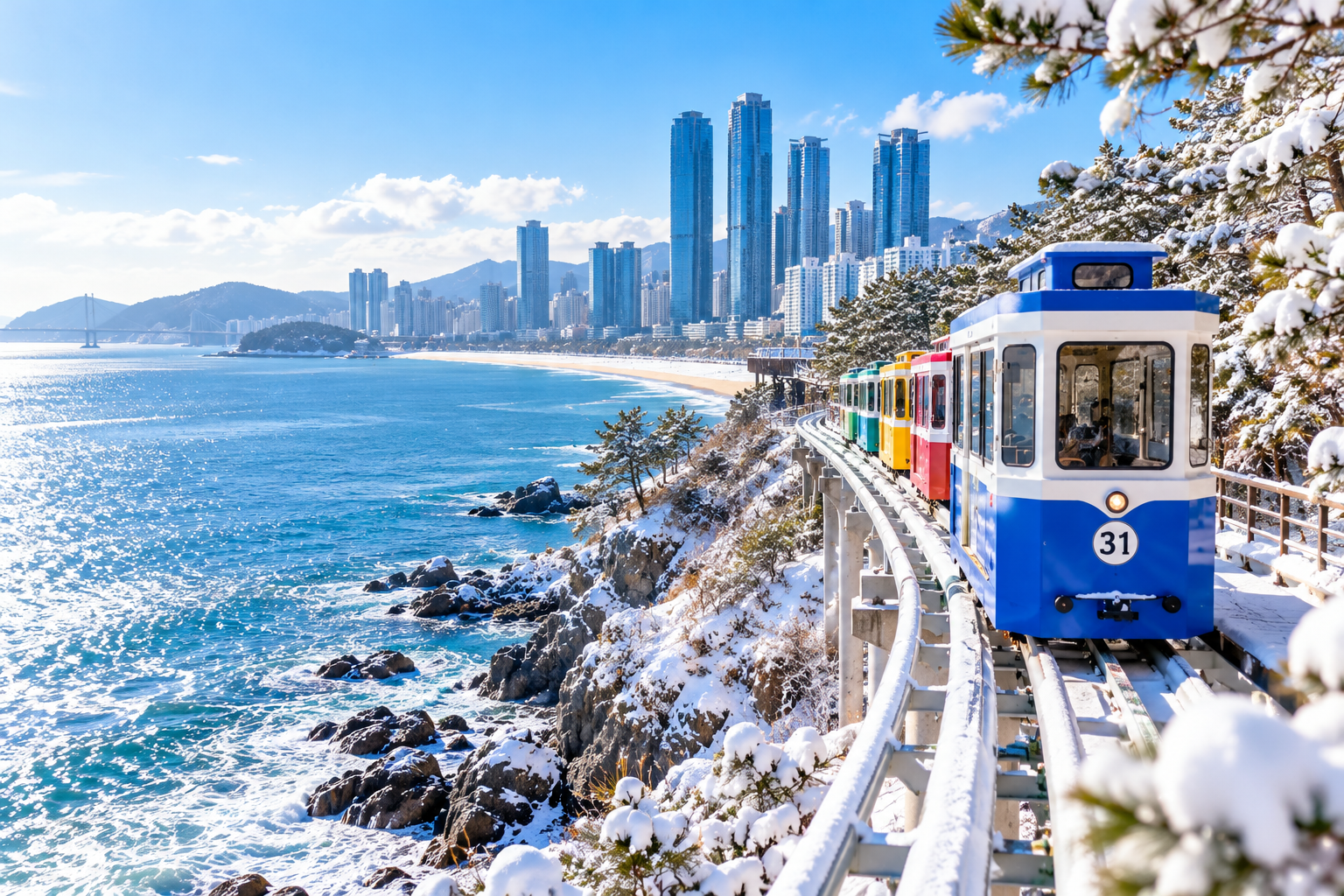 銀雪釜山5日.滑雪趣.E-WORLD.愛來水族館.THE BAY101夜景.海雲台膠囊列車.龍蝦海鮮美食(一站彩妝)